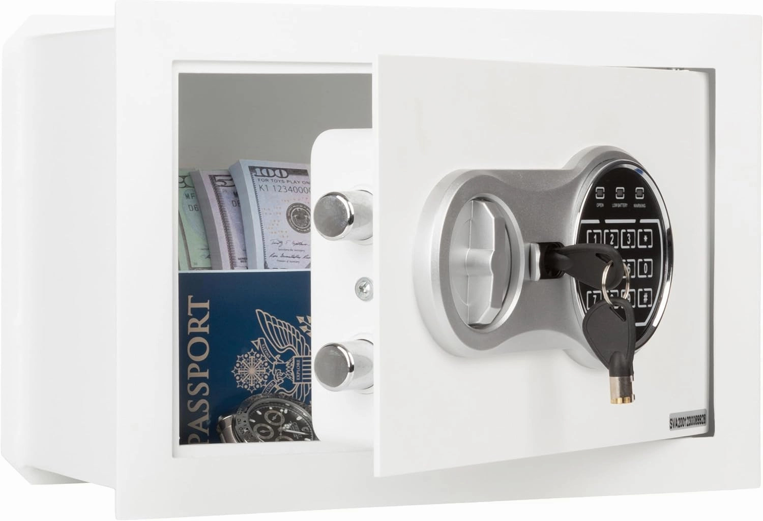 Wall Safe - Digital Safety Box with Passcode for Quick Access and Backup Key - Personal Safe for Cash or Jewelry - Wall Safes by Paragon (White)