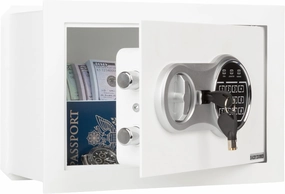 Wall Safe - Digital Safety Box with Passcode for Quick Access and Backup Key - Personal Safe for Cash or Jewelry - Wall Safes by Paragon (White)