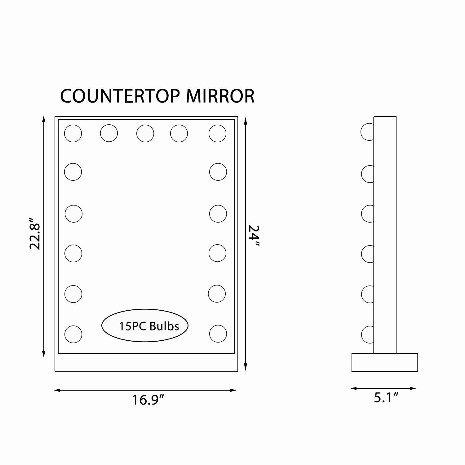 walsport Lighted Makeup Mirror Vanity Hollywood Mirror with Smart Touch, 15 LED Dimmable Bulbs, Table Top or Wall Mount Dressing Cosmetic Beauty Mirror, USB Charging Port, Black 23”x17”