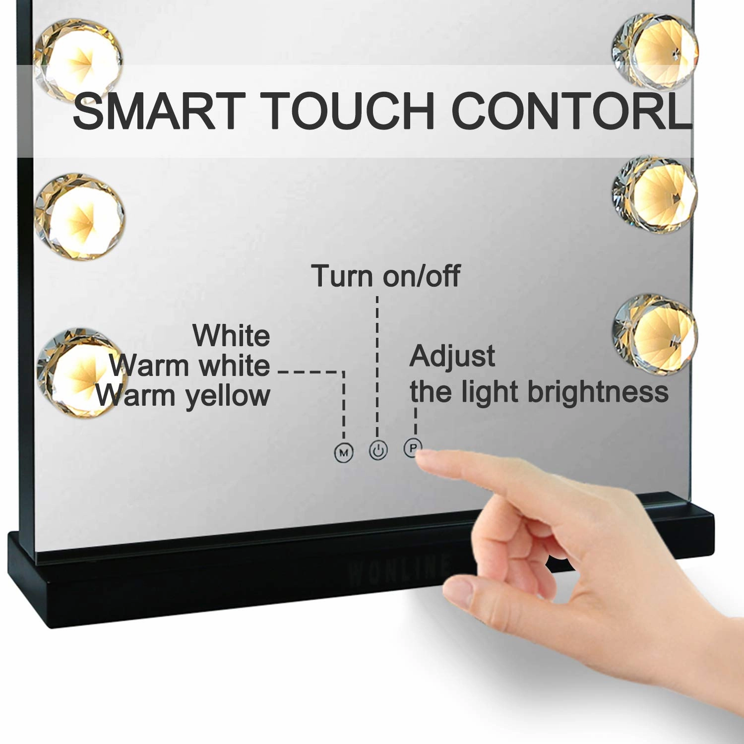 walsport Lighted Makeup Mirror Vanity Hollywood Mirror with Smart Touch, 15 LED Dimmable Bulbs, Table Top or Wall Mount Dressing Cosmetic Beauty Mirror, USB Charging Port, Black 23”x17”