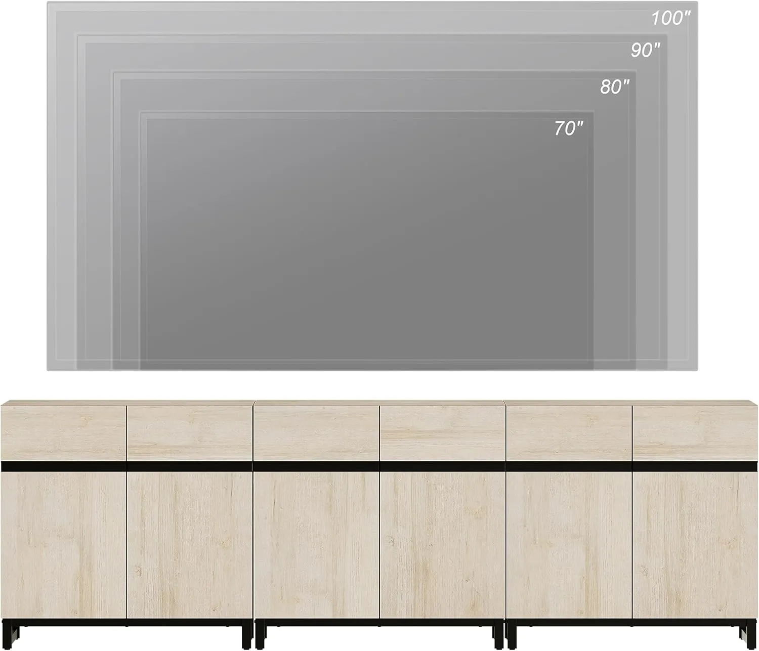WAMPAT Modern TV Stand for TVs Up to 110 Inch, 3 in 1 Wood Entertainment Center Console Table With Adjustable Shelves and Metal Base for Living Room, Bedroom, Light Oak
