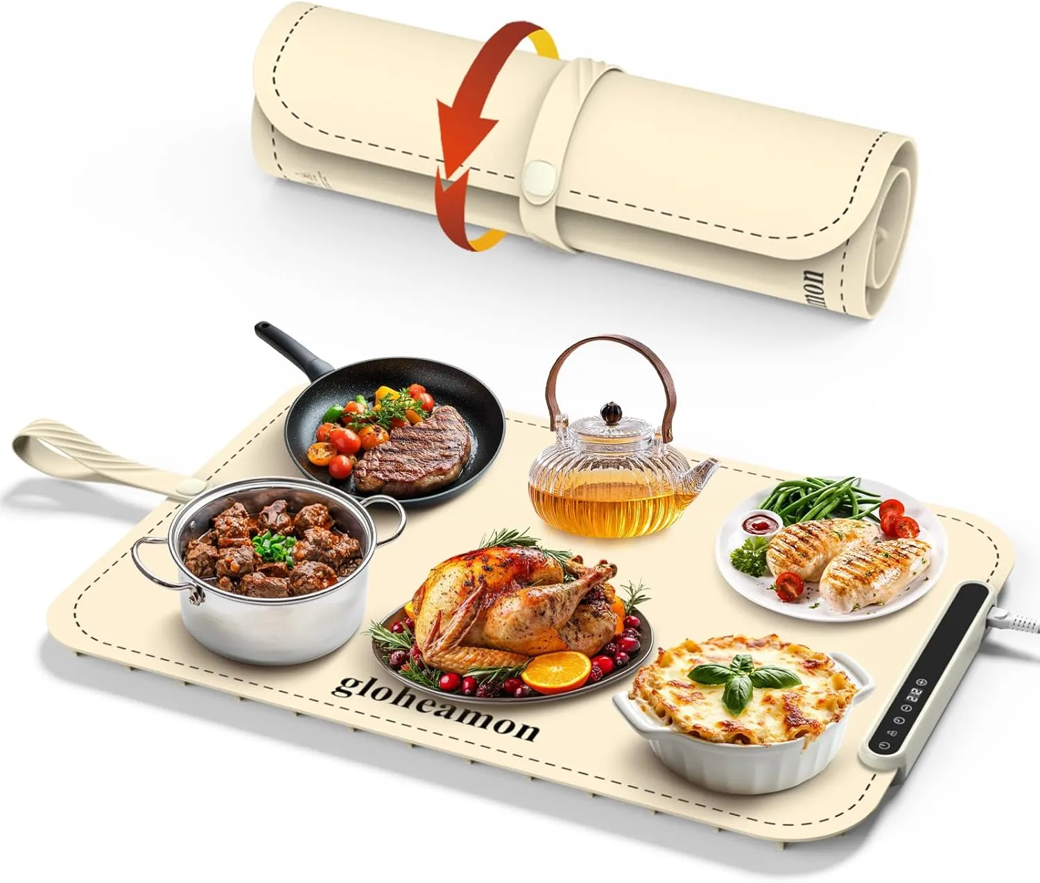 Warming Mat for Food,Quick Heat Food Warming Mat with 7-Level Adjustable Temperature and 4-Hour Timer,Rollable and Portable Food Warmer,Electric Warming Tray for Buffets Parties