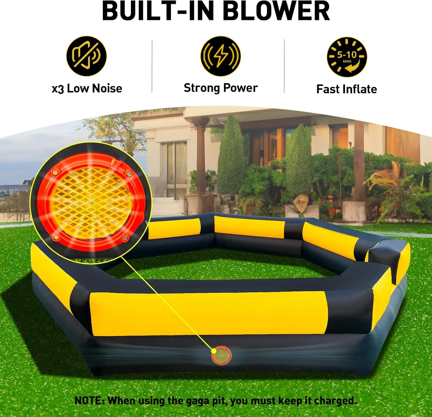 WARSUN 15FT Gaga Ball Pit Inflatable with Powerful Blower, Portable Gagaball Court for Indoor Outdoor School Family Activities Inflatable Sport Games