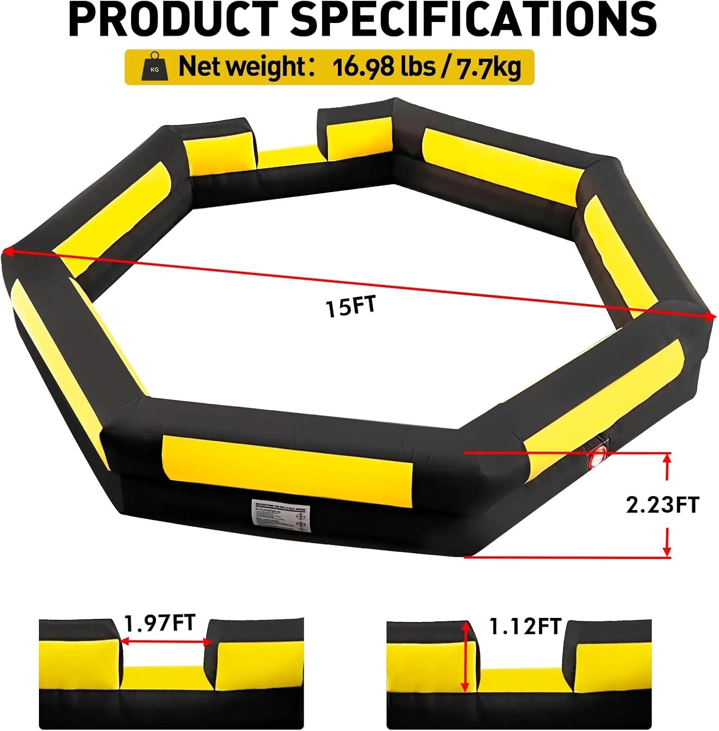 WARSUN 15FT Gaga Ball Pit Inflatable with Powerful Blower, Portable Gagaball Court for Indoor Outdoor School Family Activities Inflatable Sport Games