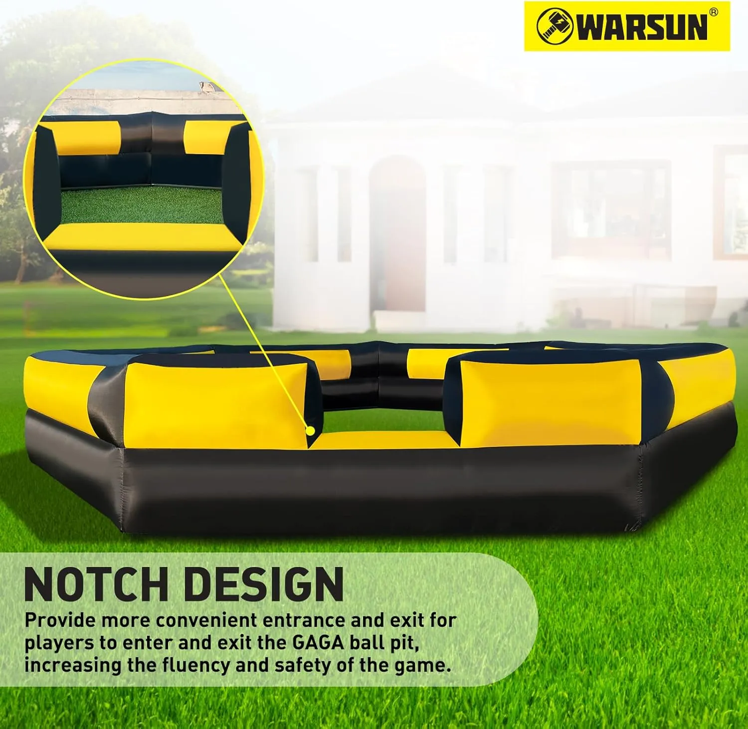 WARSUN 15FT Gaga Ball Pit Inflatable with Powerful Blower, Portable Gagaball Court for Indoor Outdoor School Family Activities Inflatable Sport Games