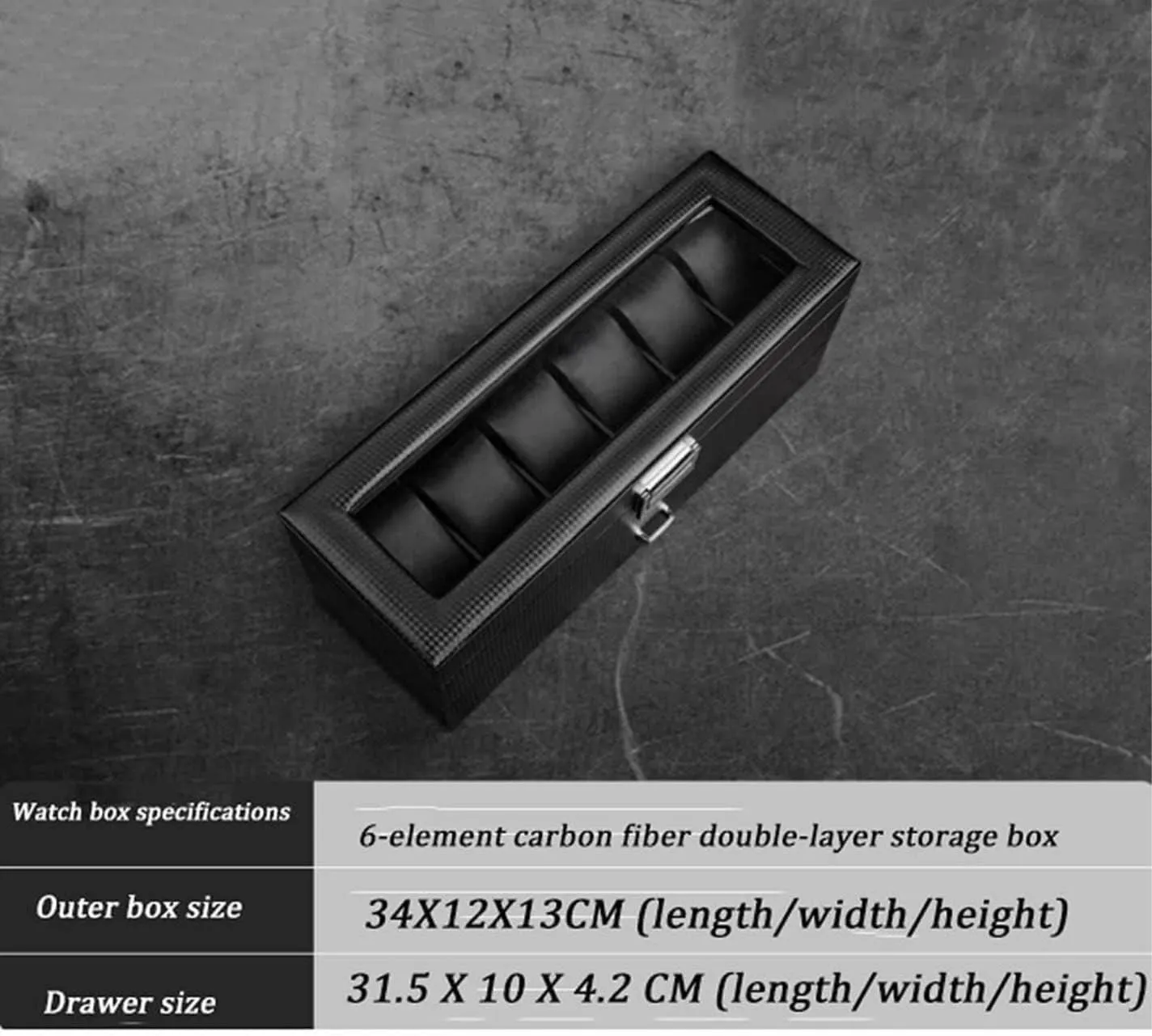 Watch Box Single For Men And Women Leather Watch Box Earrings Necklace Drawer Storage Box With Lock Transparent Glass Top Cover Luxury Watch Case Display Organizer(Size:34 * 12 * 13cm)