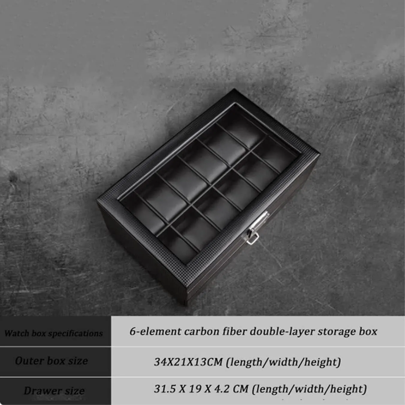Watch Case Watch Roll Leather Watch Box Earrings Necklace Drawer Storage Box with Lock Transparent Glass Top Cover Watch Box Watch Winder(34 * 21 * 13cm)