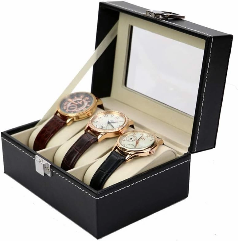 Watch Box 3 Watch Box Display Organizer Pu Leather Watch Case Holder with Compartments Transparent Window Jewellery Display Box with Lid Removable Exquisite/Photo Color/O