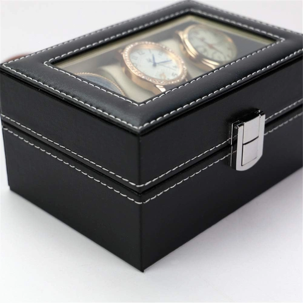 Watch Box 3 Watch Box Display Organizer Pu Leather Watch Case Holder with Compartments Transparent Window Jewellery Display Box with Lid Removable Exquisite/Photo Color/O