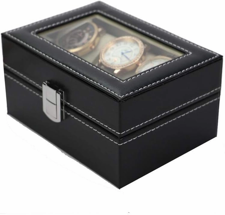 Watch Box 3 Watch Box Display Organizer Pu Leather Watch Case Holder with Compartments Transparent Window Jewellery Display Box with Lid Removable Exquisite/Photo Color/O