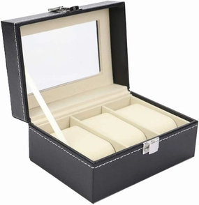 Watch Box 3 Watch Box Display Organizer Pu Leather Watch Case Holder with Compartments Transparent Window Jewellery Display Box with Lid Removable Exquisite/Photo Color/O