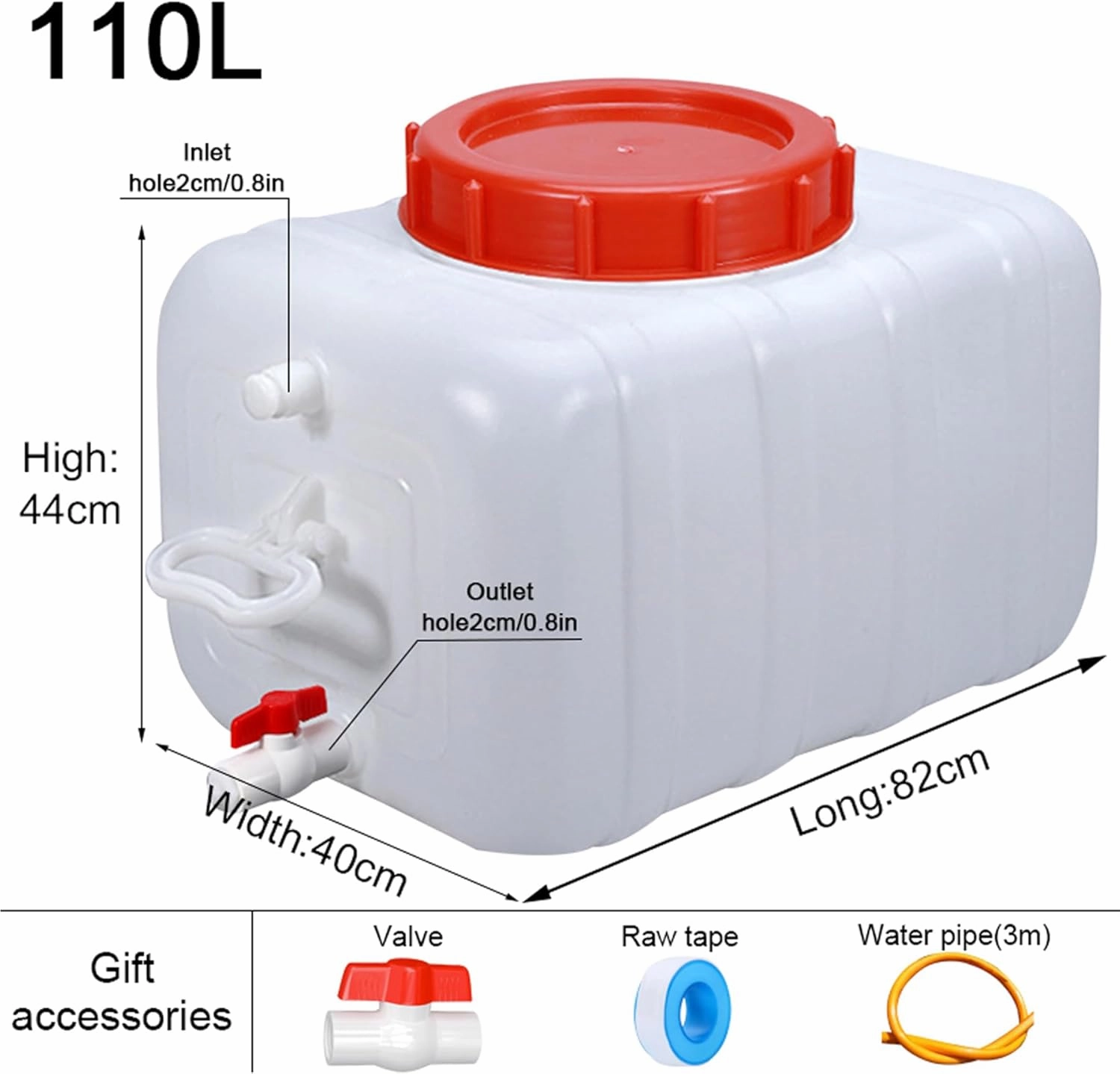 Water Container with Spigot, 13/21/29/52 Gallon Large Capacity Water Storage Carrier Jug Portable Water Tank for Vehicle, Car, Outdoor, Hiking, Emergency, Camping(Size:110L/29Gallon)