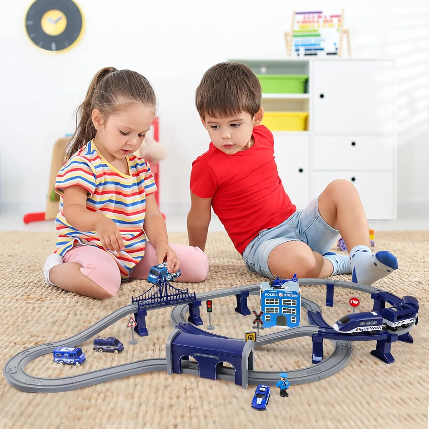 Wdmiya Train Set for Toddlers, 92 Pcs Train Toys for Kids Ages 3-8, Electric Trains Sets with Tracks (Magnetic Connection), Battery Operated Trains Birthday Gift for 3 4 5 6 7 8 Years Old
