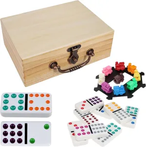 WE Games Mexican Train Dominoes Game in Natural Wooden Treasure Box, Dominoes Set for Adults, Customized Gifts