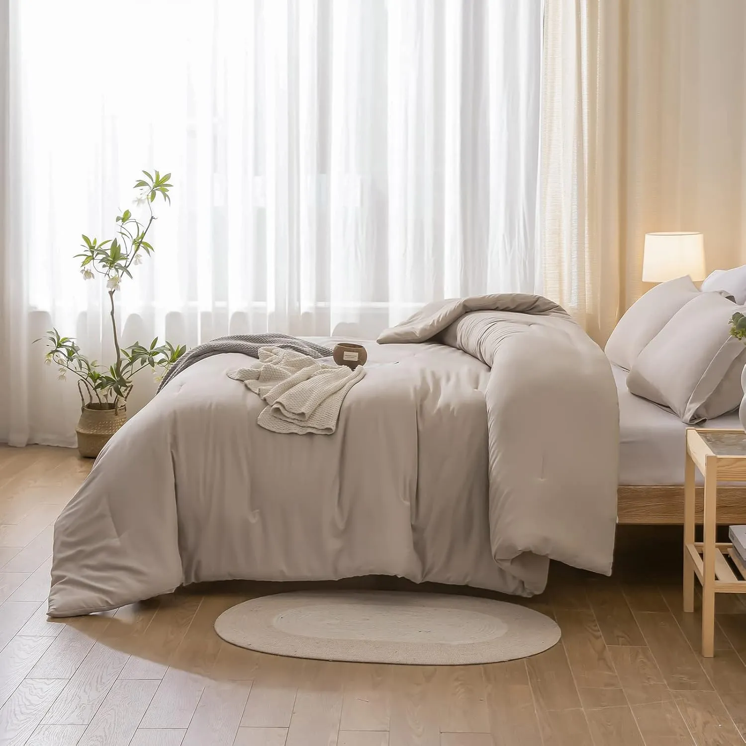 weigelia King Size Comforter Set 7 Pieces Oatmeal Comforter Set King Bed in a Bag Soft Fluffy Bedding Comforter with Sheets, Pillow Shams and Pillowcases for All Season