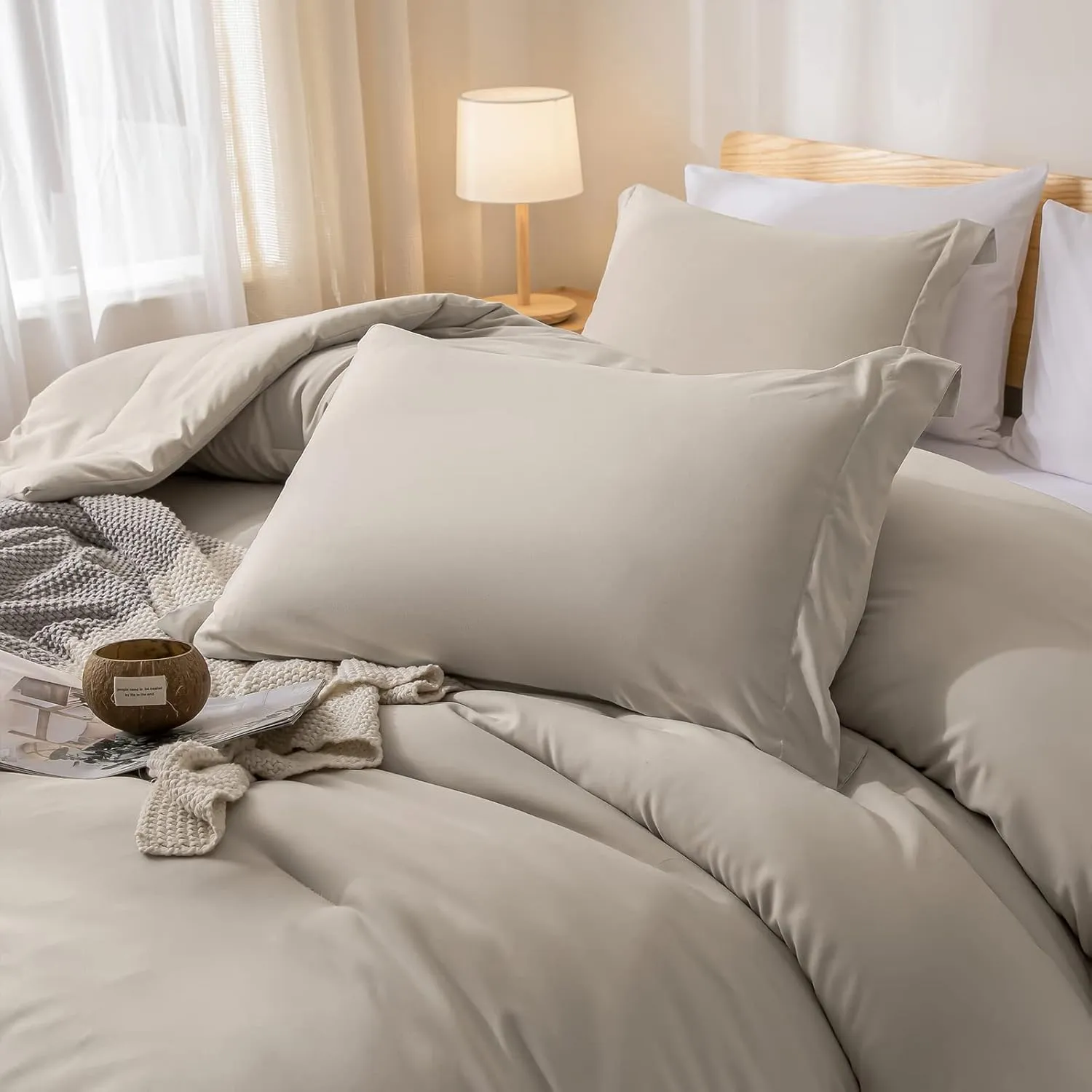 weigelia King Size Comforter Set 7 Pieces Oatmeal Comforter Set King Bed in a Bag Soft Fluffy Bedding Comforter with Sheets, Pillow Shams and Pillowcases for All Season