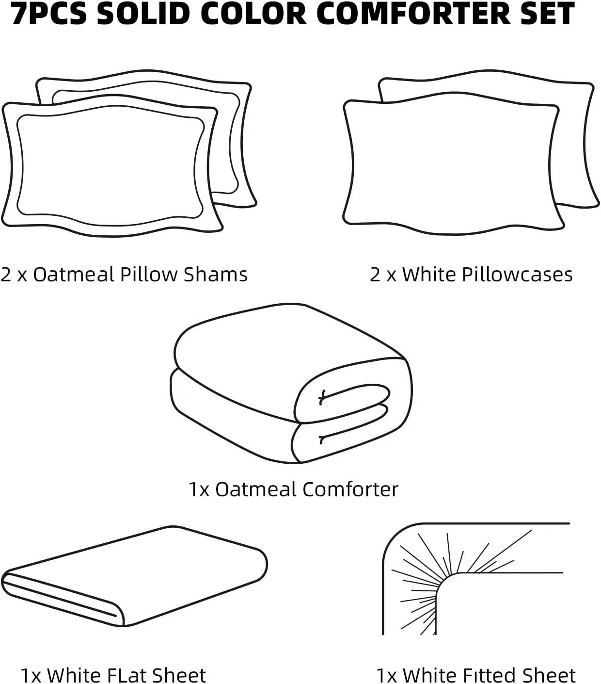 weigelia King Size Comforter Set 7 Pieces Oatmeal Comforter Set King Bed in a Bag Soft Fluffy Bedding Comforter with Sheets, Pillow Shams and Pillowcases for All Season