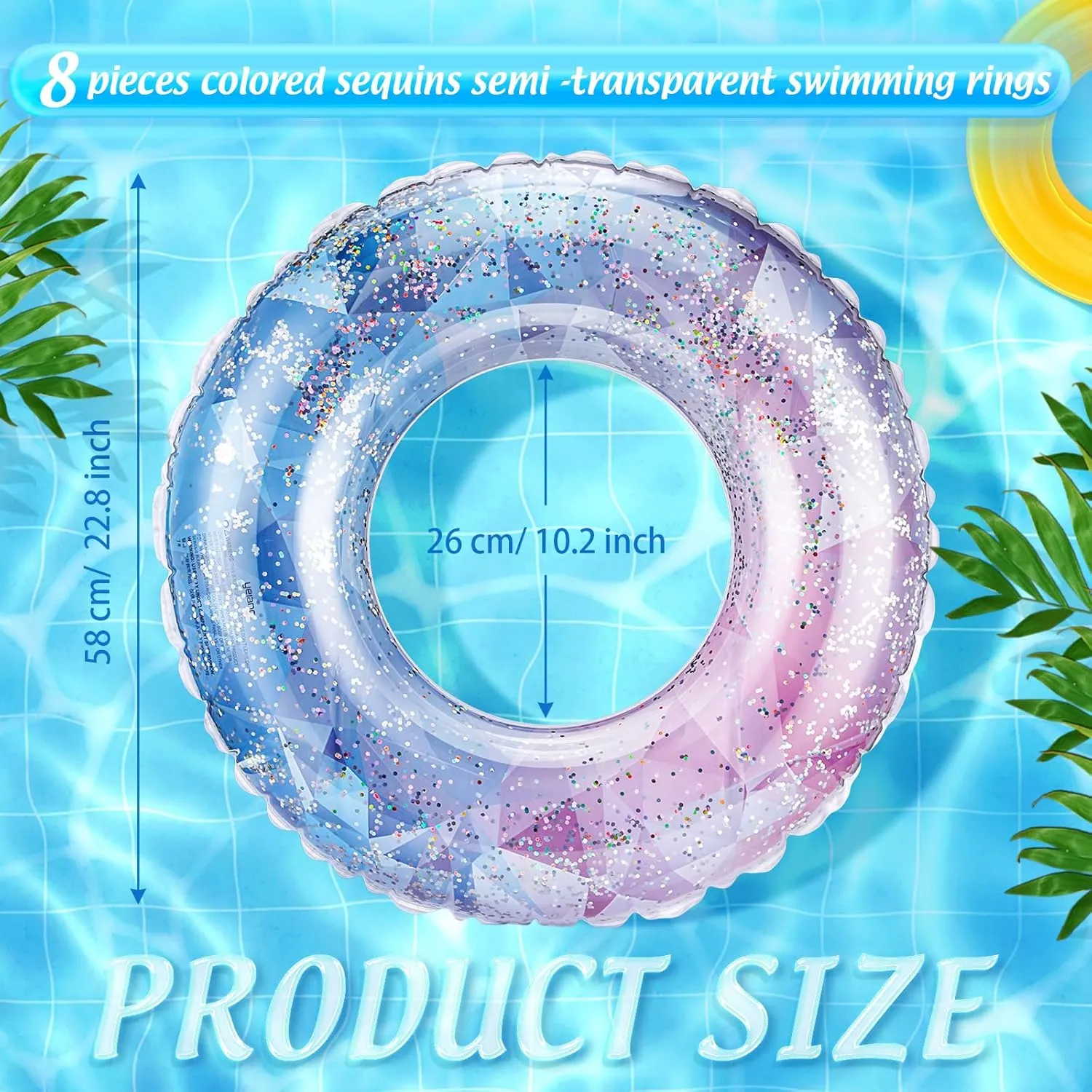 Wettarn 8 Pcs Inflatable Pool Floats Toys Swim Tubes Rings Inner Glitter Sequin Pool Tube Water Swimming Party Ring Float Tube for Boys Girls Outdoor Summer Beach Swimming