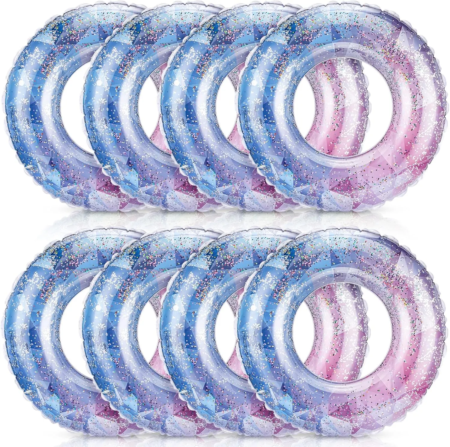Wettarn 8 Pcs Inflatable Pool Floats Toys Swim Tubes Rings Inner Glitter Sequin Pool Tube Water Swimming Party Ring Float Tube for Boys Girls Outdoor Summer Beach Swimming