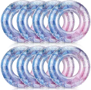 Wettarn 8 Pcs Inflatable Pool Floats Toys Swim Tubes Rings Inner Glitter Sequin Pool Tube Water Swimming Party Ring Float Tube for Boys Girls Outdoor Summer Beach Swimming