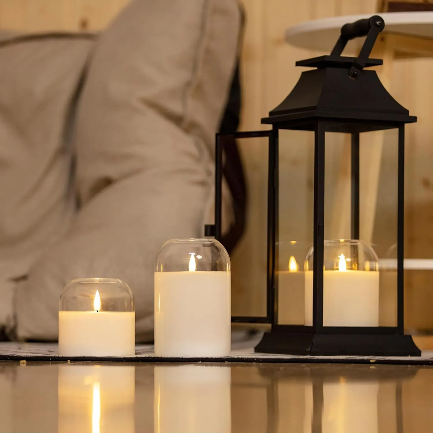 White Glass Flameless Candles Set of 3 (Φ 4" H 4" 5" 6") with Remote Battery Operated Flickering LED Pillar Candles Real Wax 3D Wick