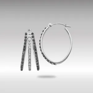 White Gold Diamond Fascination Black and W Diamond Triple Oval Hinged Hoop Earrings - Model DF222