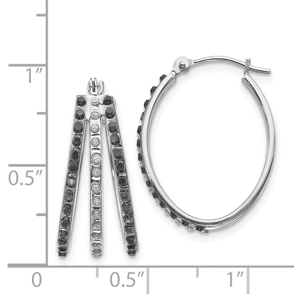 White Gold Diamond Fascination Black and W Diamond Triple Oval Hinged Hoop Earrings - Model DF222