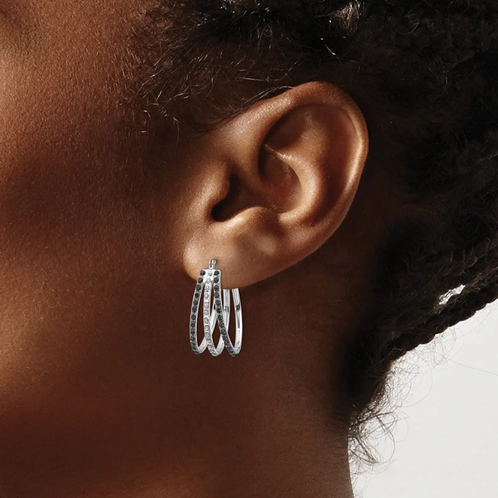 White Gold Diamond Fascination Black and W Diamond Triple Oval Hinged Hoop Earrings - Model DF222