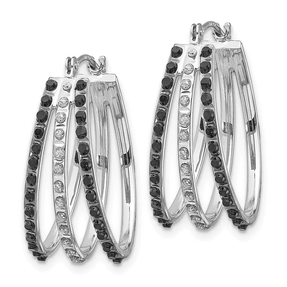 White Gold Diamond Fascination Black and W Diamond Triple Oval Hinged Hoop Earrings - Model DF222
