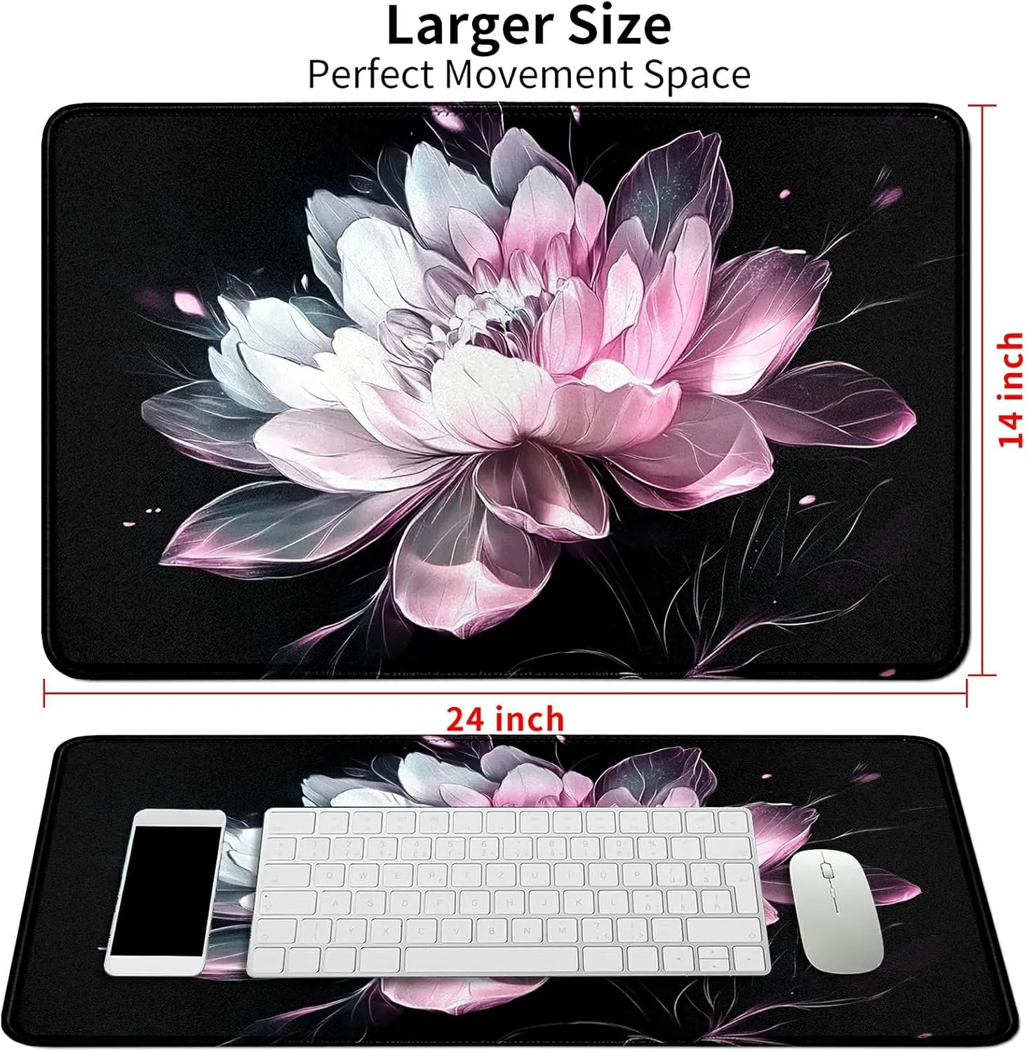 White Pink Chrysanthemum Theme Card Playmat Mat 23.6" x 13.8" for MTG & TCG Playmat Mouse Pad Game Mat Trading Card Game Table Mat Perfect for Card Games Video Games Computer Office