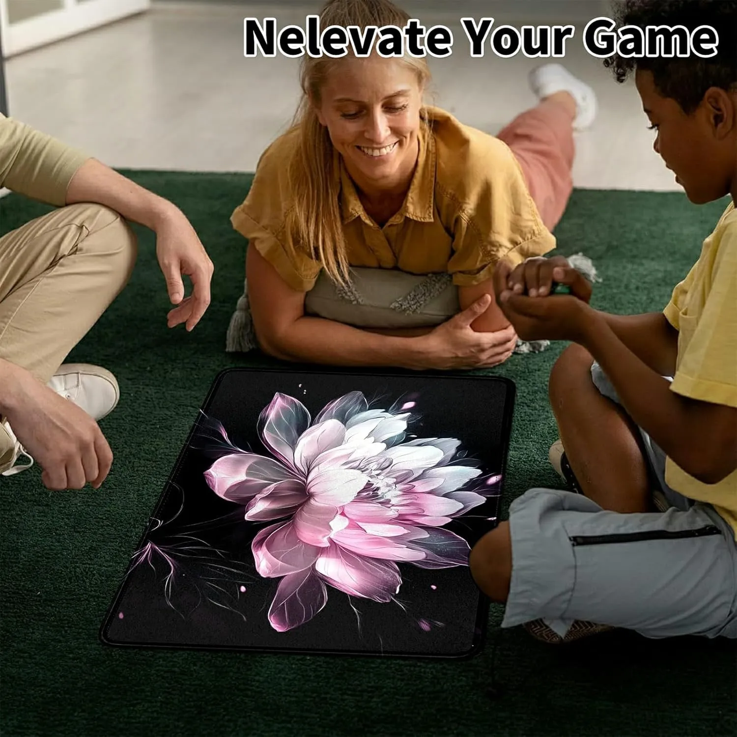 White Pink Chrysanthemum Theme Card Playmat Mat 23.6" x 13.8" for MTG & TCG Playmat Mouse Pad Game Mat Trading Card Game Table Mat Perfect for Card Games Video Games Computer Office