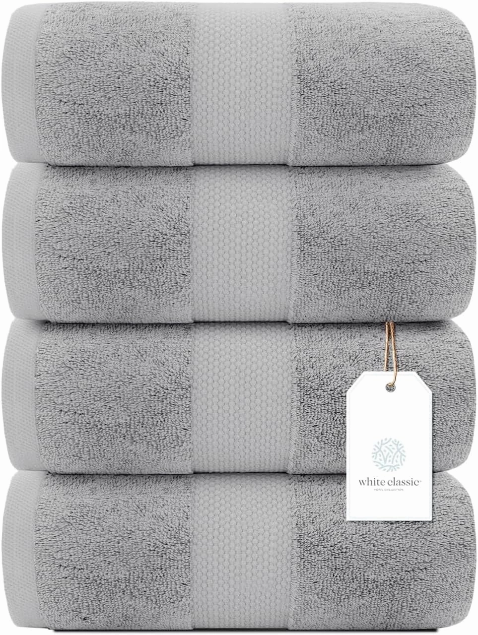 White Classic Luxury Bath Towels Set of 4 Large - 700 GSM Cotton Ultra Soft Bath Towels 27x54 | Highly Absorbent and Quick Dry | Hotel Towels for Bathroom Luxury, Plush Shower Towels, Dolphin Gray