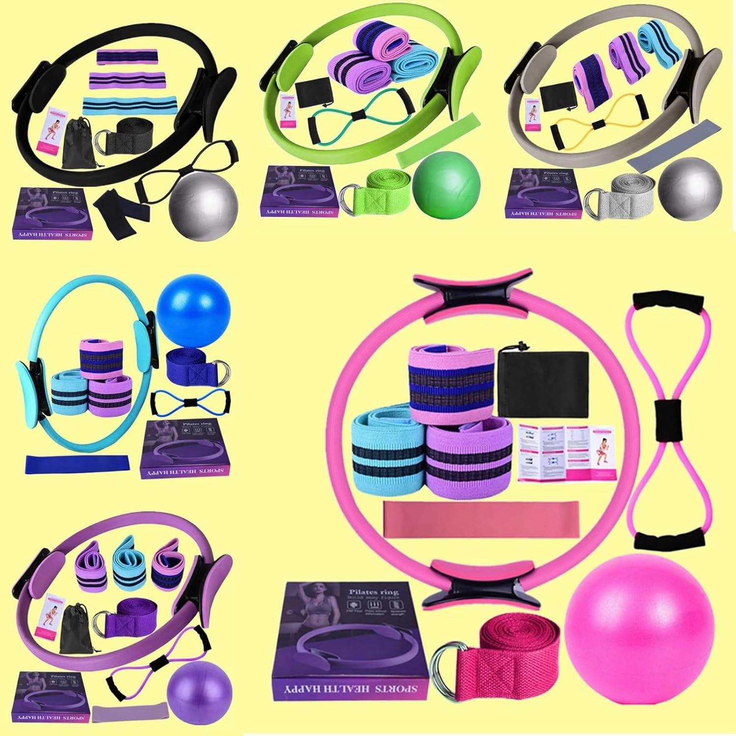 WHOIXDSOR 8 PCS Pilates Essentials Kit for Women, 2025 New Better Me Pilates Kit, Pilates Rings Booty Bands, Yoga Sets for Women, Hip Exercise Band Yoga Ball