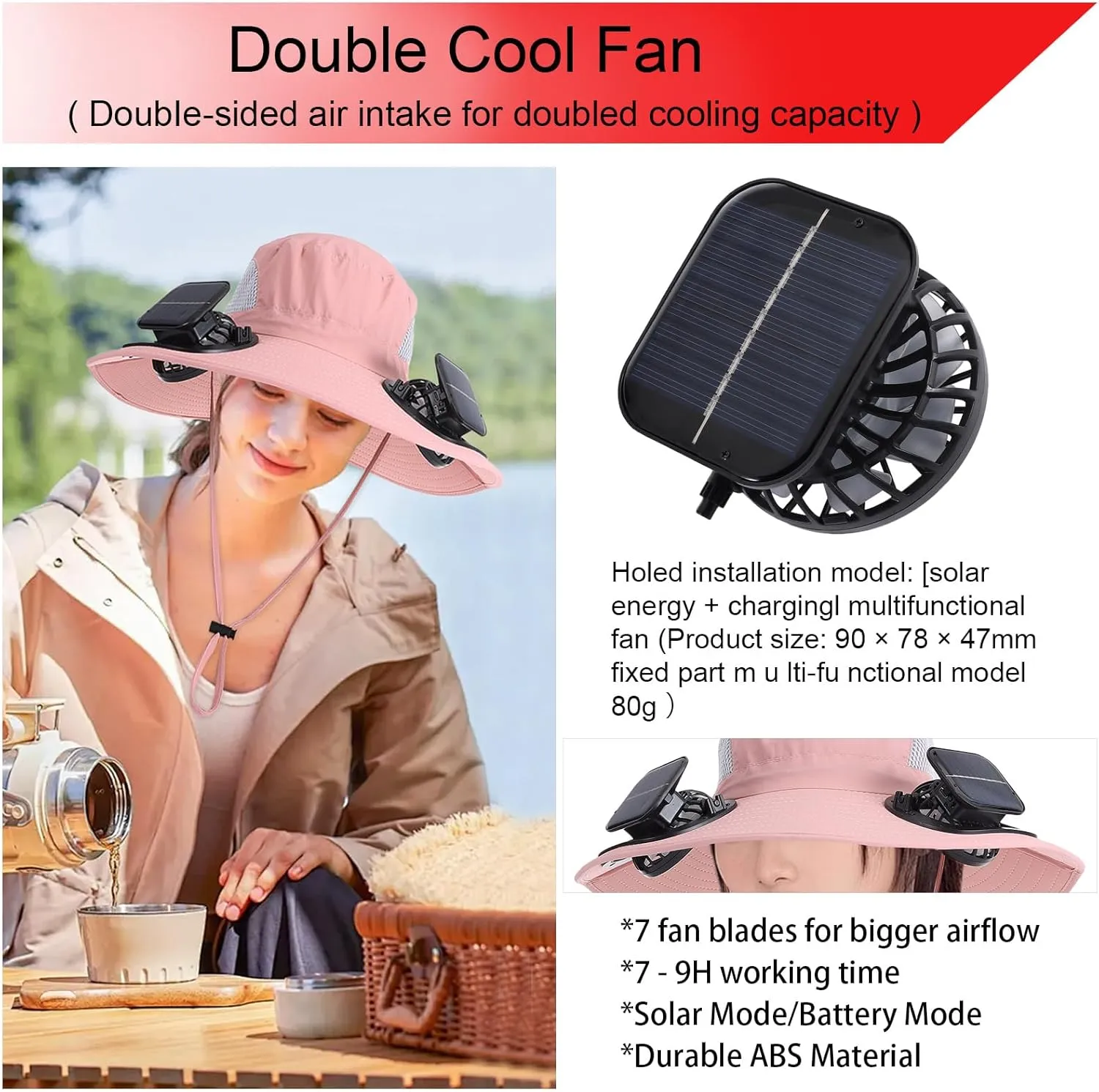Wide Brim Solar Fan Outdoor Fishing Hat with 2 Solar Fan UPF 50  Sun Bucket Hat Waterproof Breathable Fishing Hat Bucket Hat