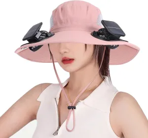 Wide Brim Solar Fan Outdoor Fishing Hat with 2 Solar Fan UPF 50  Sun Bucket Hat Waterproof Breathable Fishing Hat Bucket Hat