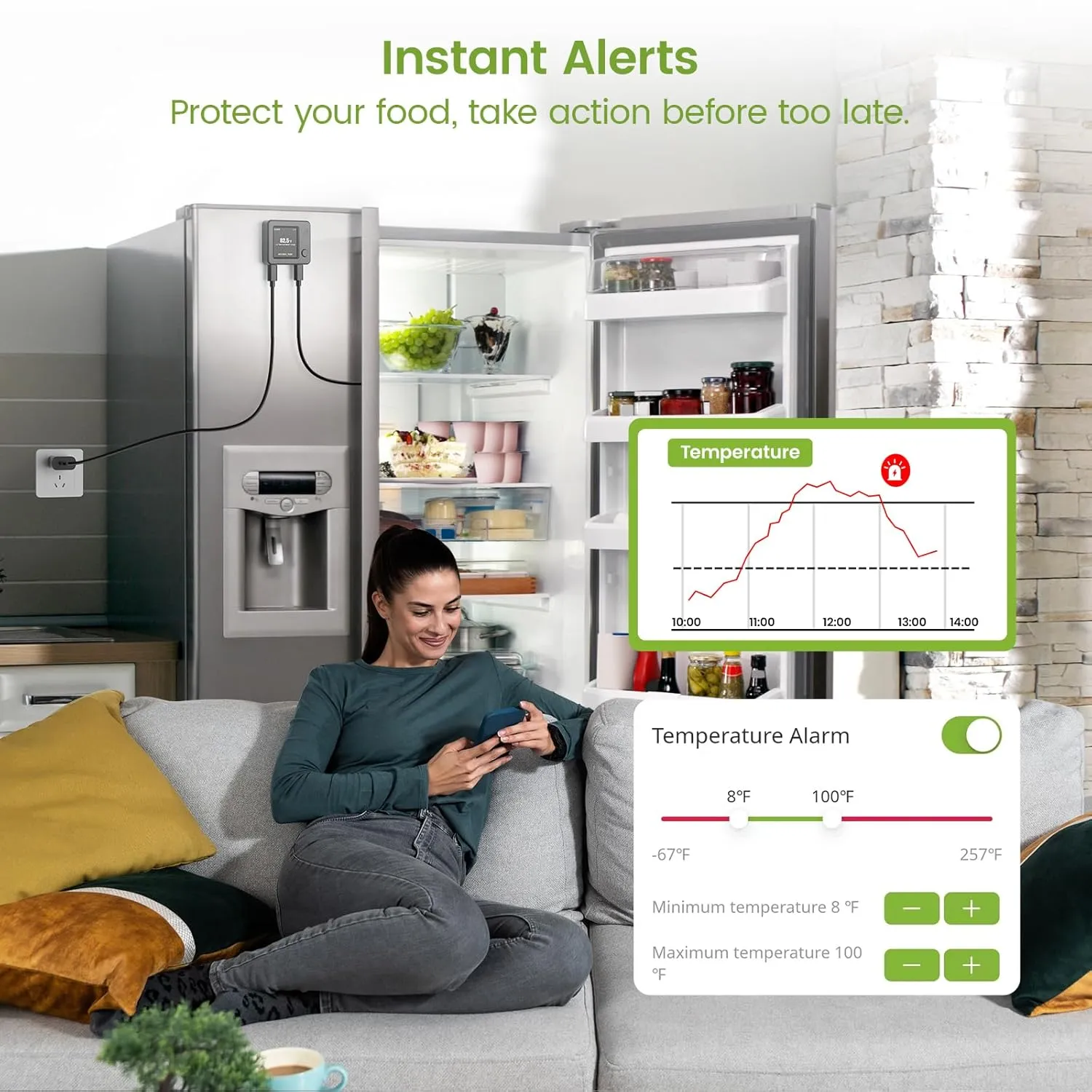 WiFi Thermometer with Freezer Alarm, Digital Fridge Thermometer, Email Alert, App Push Notification, 2-Years Data Export, Remote App Monitor for Freezer, Refrigerator, Fish Tank