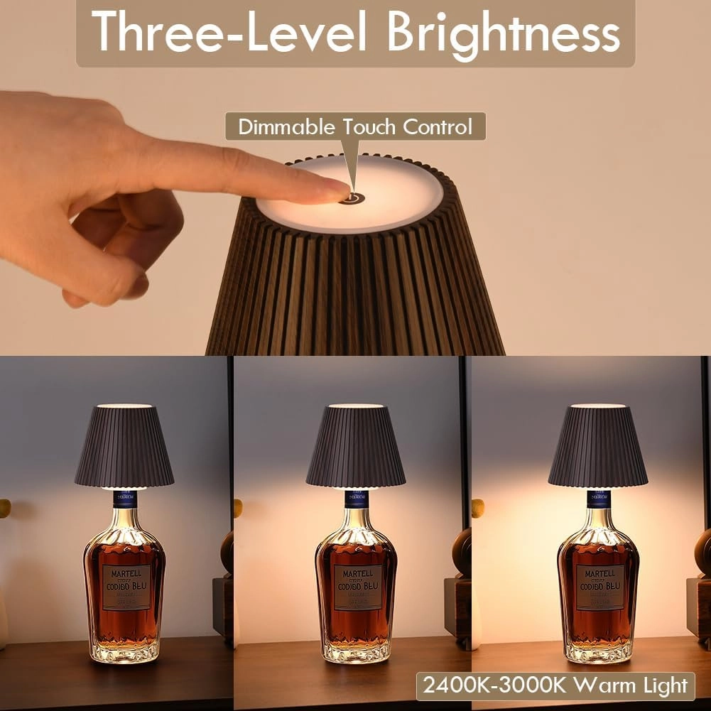 WILIT 2 Pack Wireless Bottle Lamp, 3-Level Brightness Cordless Table Shades, Rechargeable Battery Operated for Bedroom, Living Room, Kitchen Counter, Gifts for Women