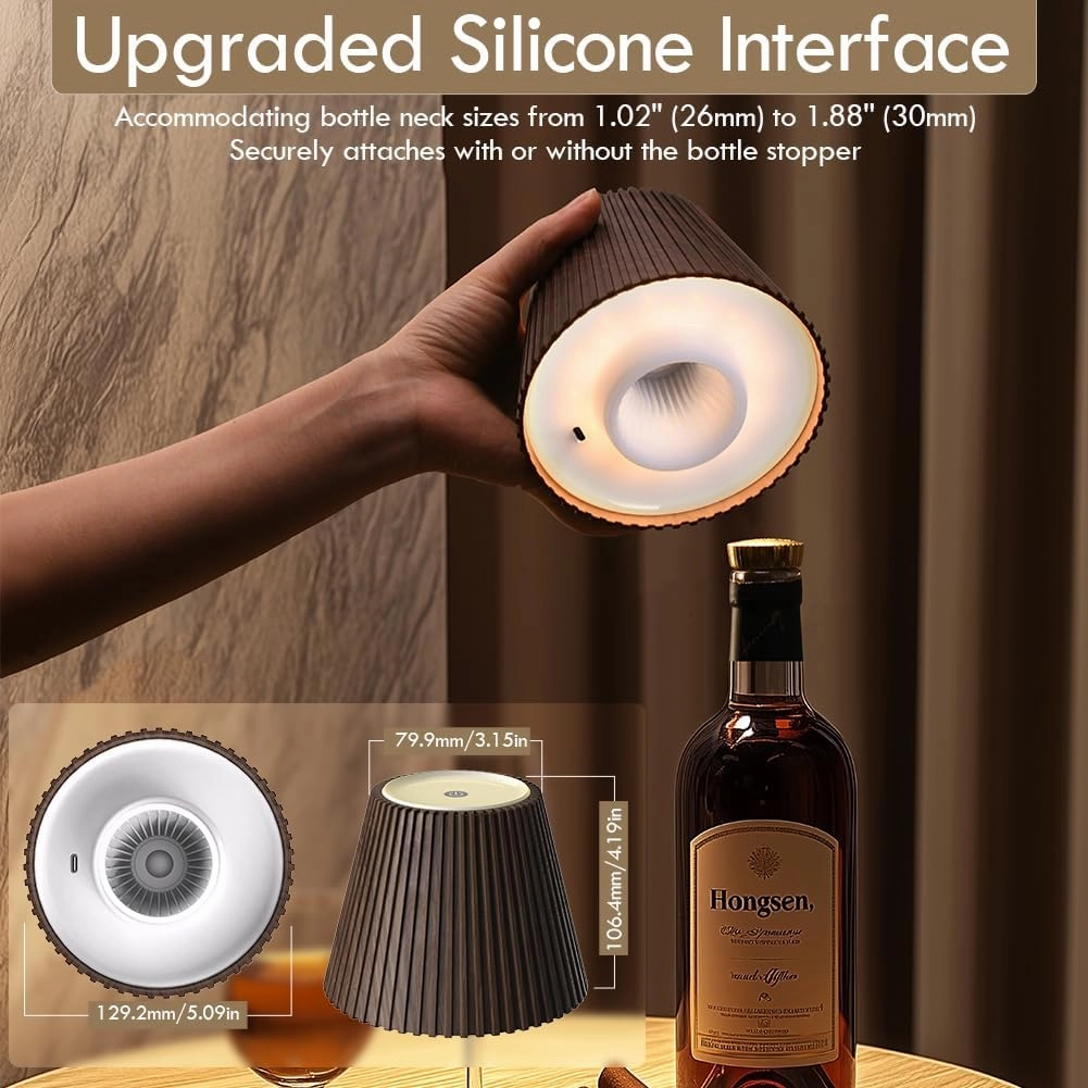WILIT 2 Pack Wireless Bottle Lamp, 3-Level Brightness Cordless Table Shades, Rechargeable Battery Operated for Bedroom, Living Room, Kitchen Counter, Gifts for Women