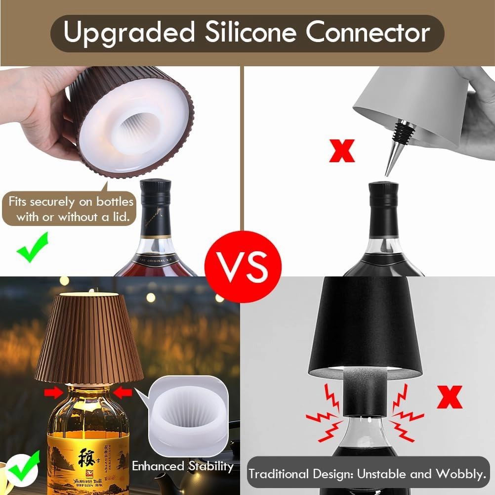 WILIT 2 Pack Wireless Bottle Lamp, 3-Level Brightness Cordless Table Shades, Rechargeable Battery Operated for Bedroom, Living Room, Kitchen Counter, Gifts for Women