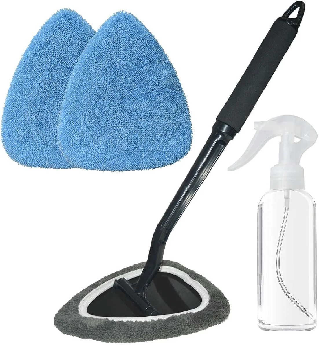 Windshield Cleaning Tool Car Window Cleaner Wand Glass Microfiber Brush With Softy Thicker Cloth 2 Times Bigger Pad, Come With Mini Spray Bottle Kit