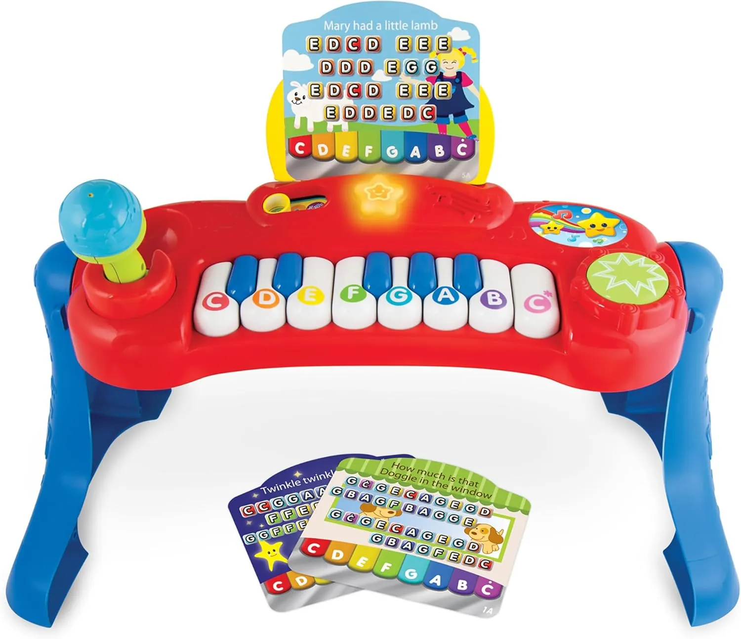 Winfun Baby Music Center for Toddlers 9  Months 8-Note Piano with 3 Double-Sided Music Scores Adjustable Microphone Play-Along Tunes Free Play Mode Educational Music Toy for Boys & Girls
