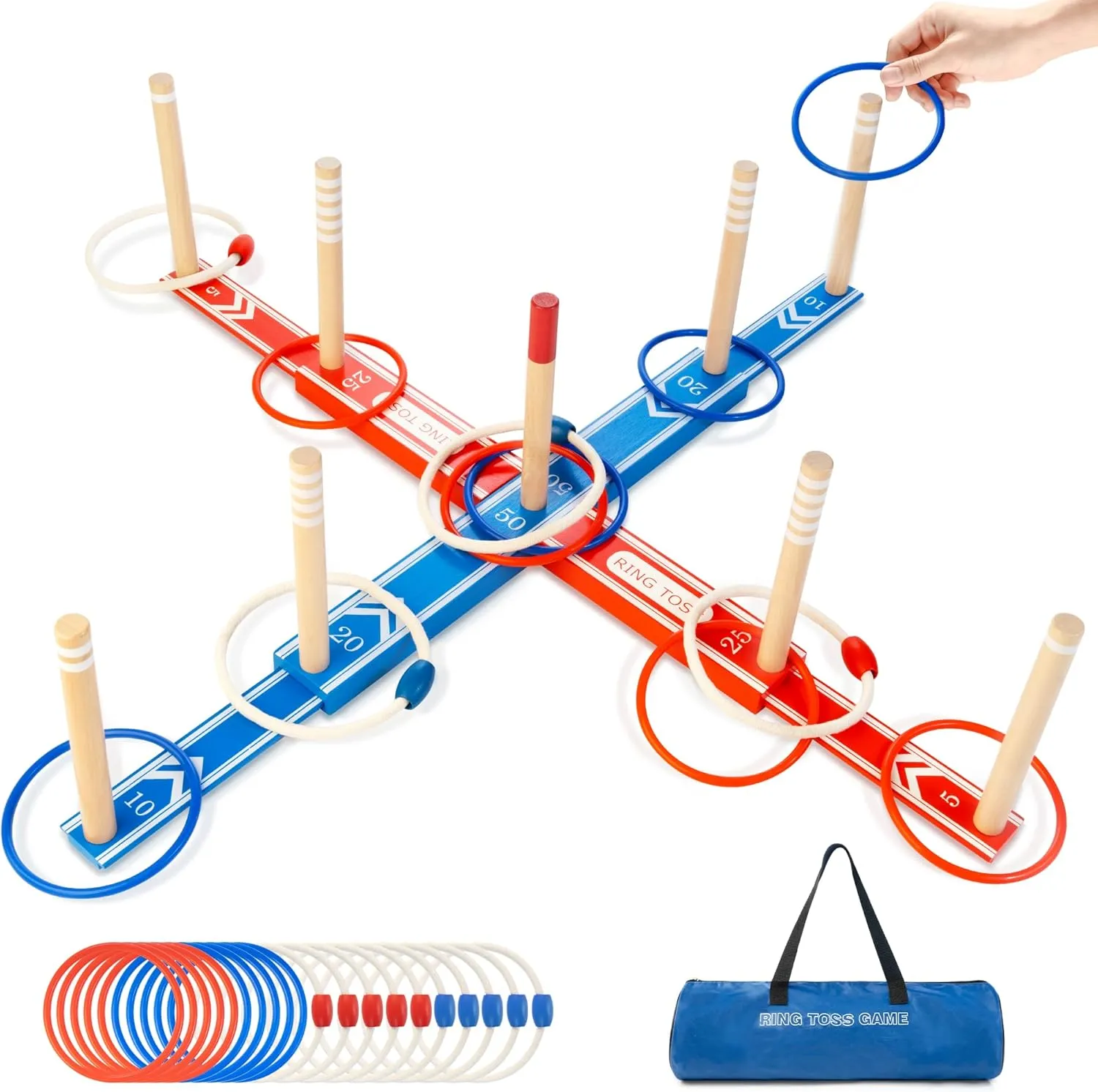 Winique Ring Toss Game for Kids & Adults - Outdoor Yard Game with Wide Grip Handles, Quick Setup, Portable Carry Bag - Fun Family Activity for Backyard, Beach, Camping, Parties