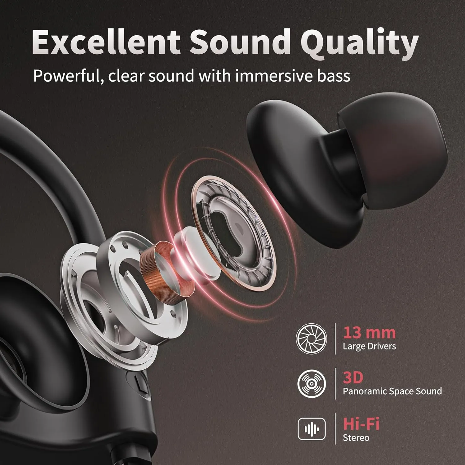 Wireless Bluetooth 5.3 Wireless Headphones with 16Hrs Long Battery, Stereo IPX7 Waterproof in-Ear Earphones, Noise Cancelling Headphones for Running, Black&Pink