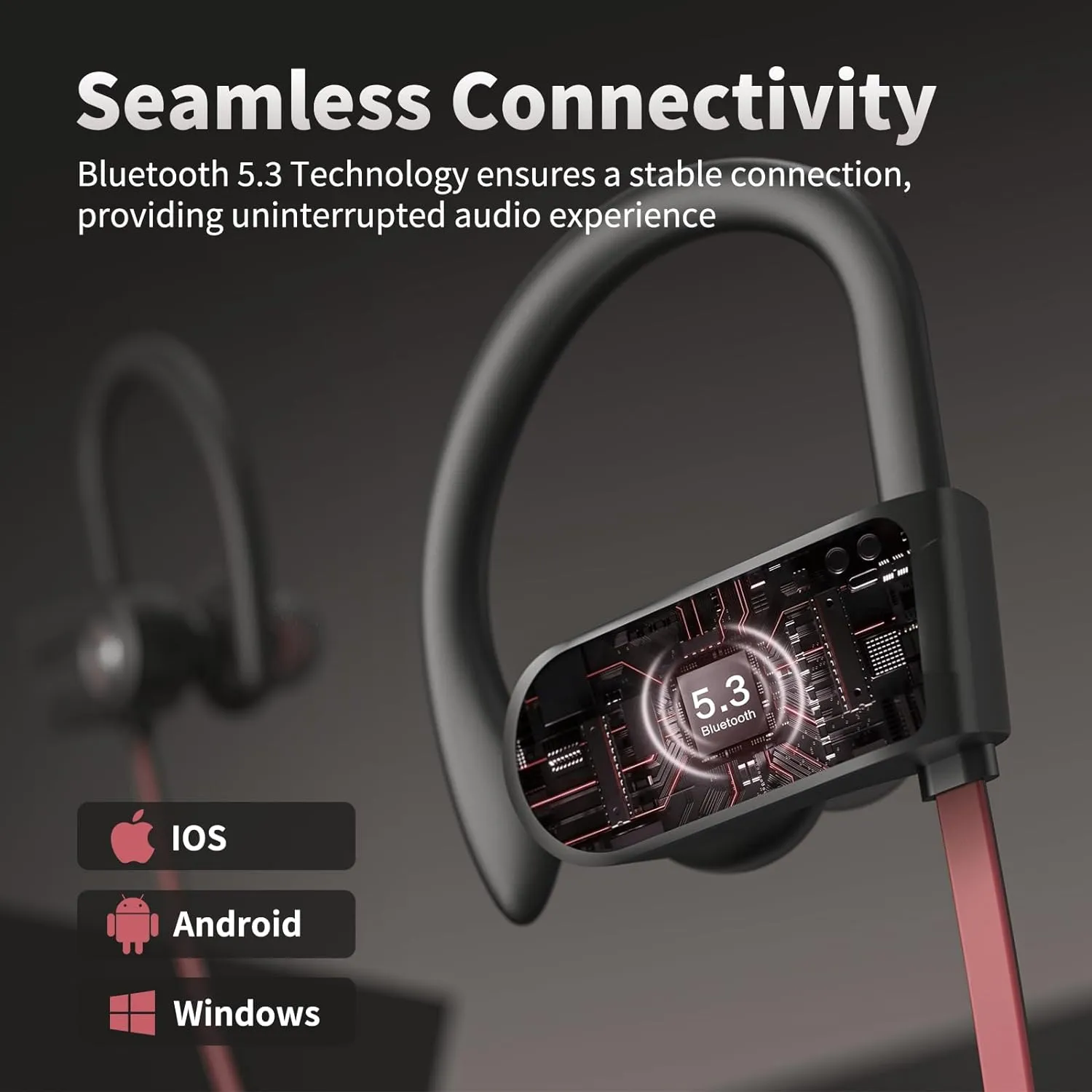 Wireless Bluetooth 5.3 Wireless Headphones with 16Hrs Long Battery, Stereo IPX7 Waterproof in-Ear Earphones, Noise Cancelling Headphones for Running, Black&Pink