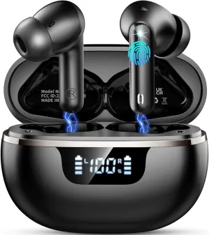 Wireless Earbuds Bluetooth Headphones Noise Cancelling, Bluetooth 5.4 Ear bud with Dynamic Drivers Stereo, 40H Playtime Sports Earphones Wireless Waterproof with LED Power Display for Laptop Pad Phone