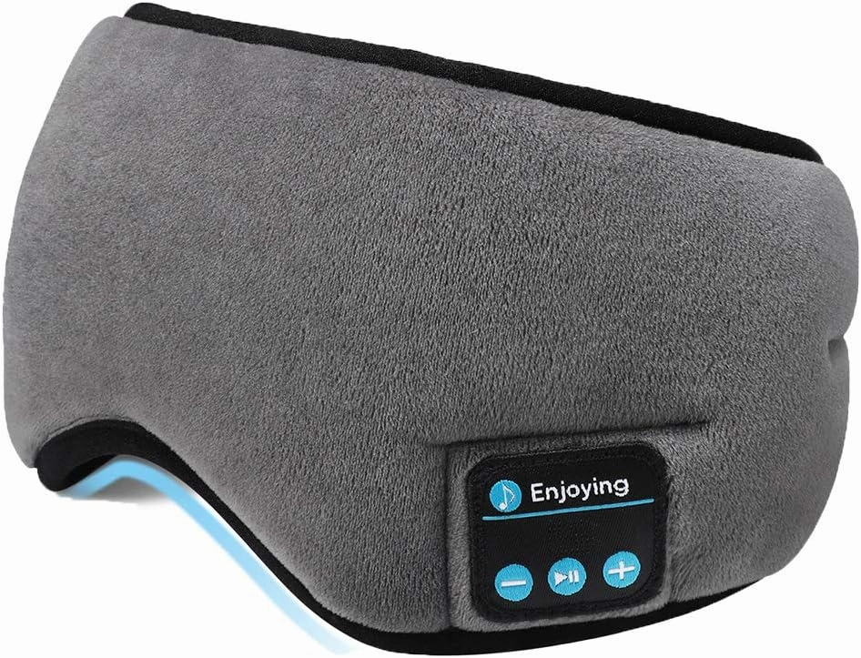 Wireless Sleep Mask,SKEYEOL Sleep Headphones,Adjustable&Washable Music Travel Sleeping Headset with Built-in Speakers Microphone Hands-Free for Air Travel,Siesta and Sleeping Grey