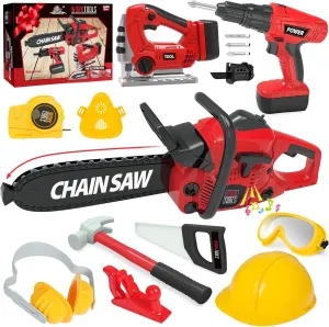 WishaLife Kids Tool Set - Toddler Tool Set with Toy Chainsaw, Drill, Pretend Play Construction Tools Toy Gift for Boys, Girls Age 3 4 5 6 7