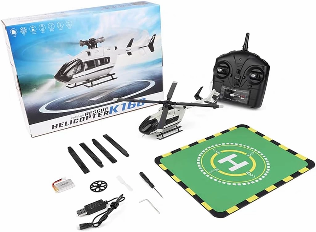 WL K160 RC Helicopter, 6-Axis Gyro 1:32 Scale EC-145 160-Class 4CH 2.4GHz Flybarless Aircraft with Altitude Hold & One-Key Take Off/Landing & Adjustable Throttle – RTF/ 2 Battery