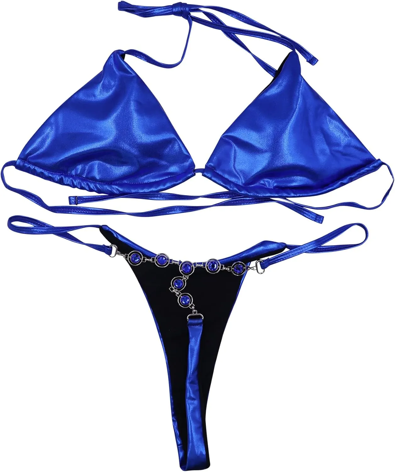 Women Sexy Reflective Halter Strap Bikini Set Metallic Two Piece Swimsuit Triangle Bathing Suits Swimwear