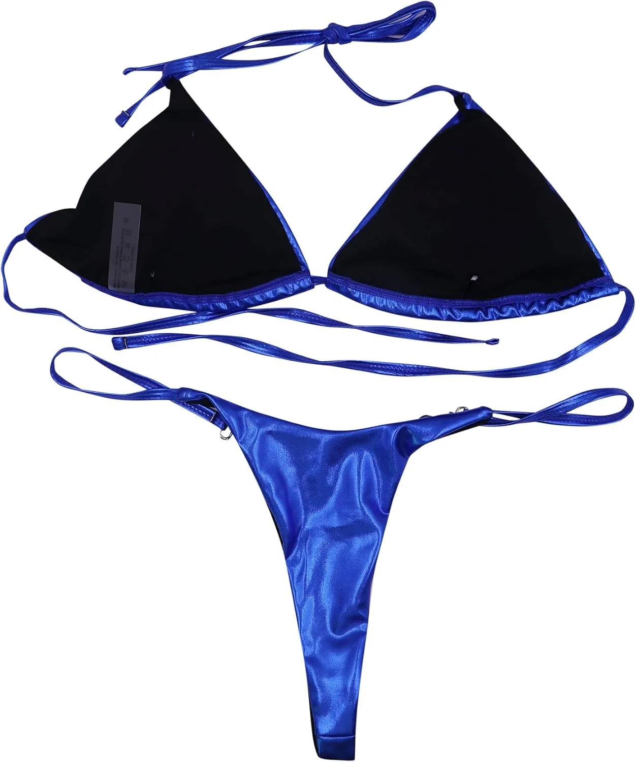 Women Sexy Reflective Halter Strap Bikini Set Metallic Two Piece Swimsuit Triangle Bathing Suits Swimwear